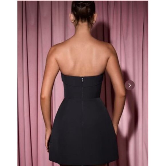 Oh Polly Women's Black Foldover-Neck Structured A-Line Mini Dress Sz 14 2578 - Picture 6 of 13